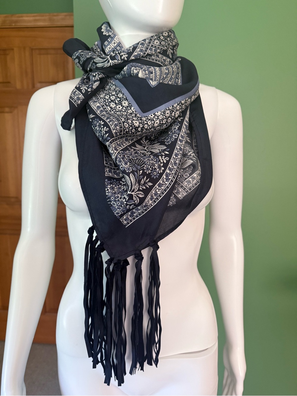 Tommy Bahama Navy Silk Bandana with Fringe Trim